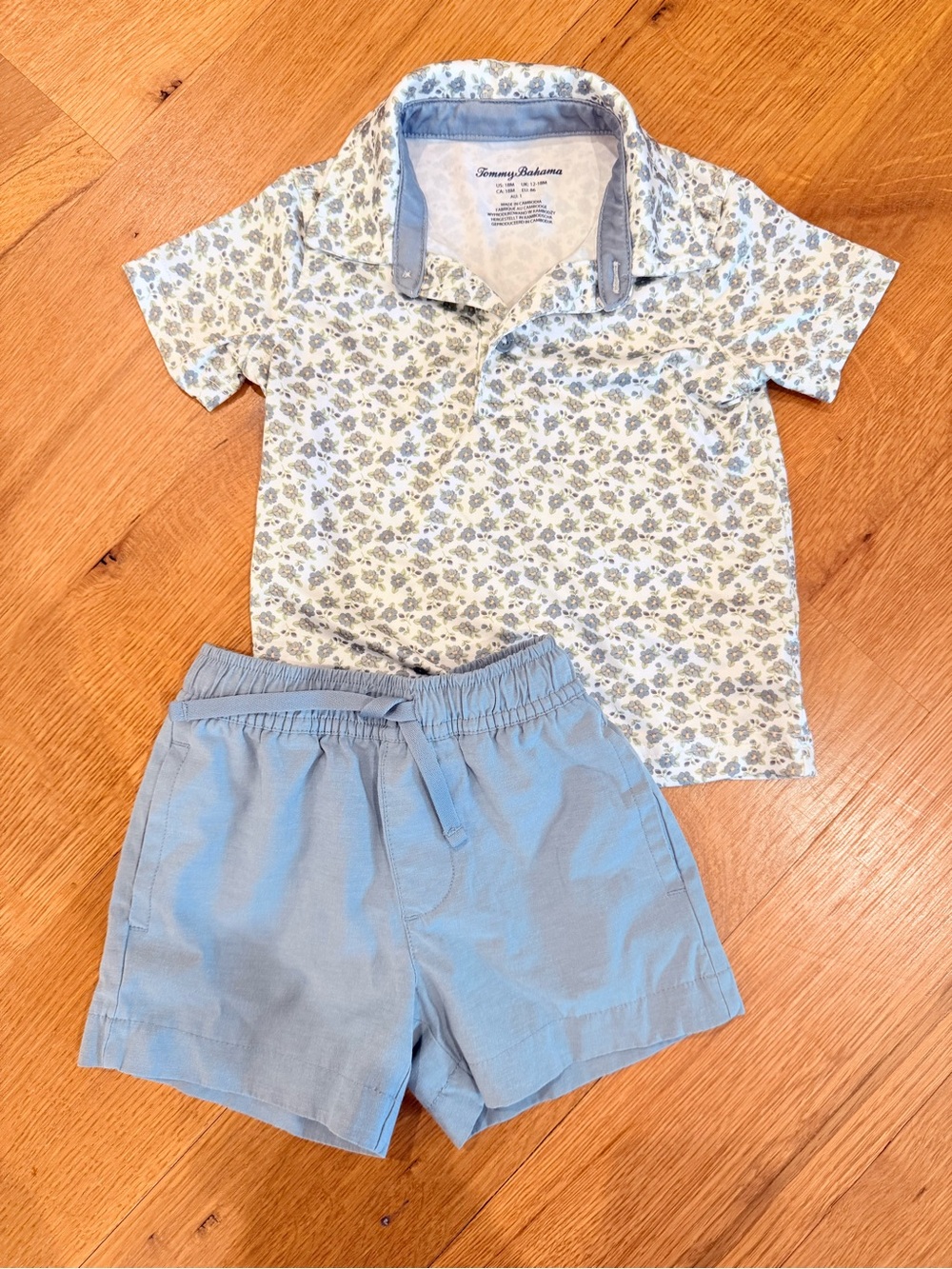 TOMMY BAHAMA | Toddler Boys' Blue Floral Polo and Light Blue Shorts Set